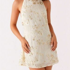 Cream Floral Embroidered Mini Dress